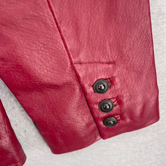 Denim and Co Leather Jacket Medium Cherry Red Burgundy Blazer Boho Western - Picture 14 of 15